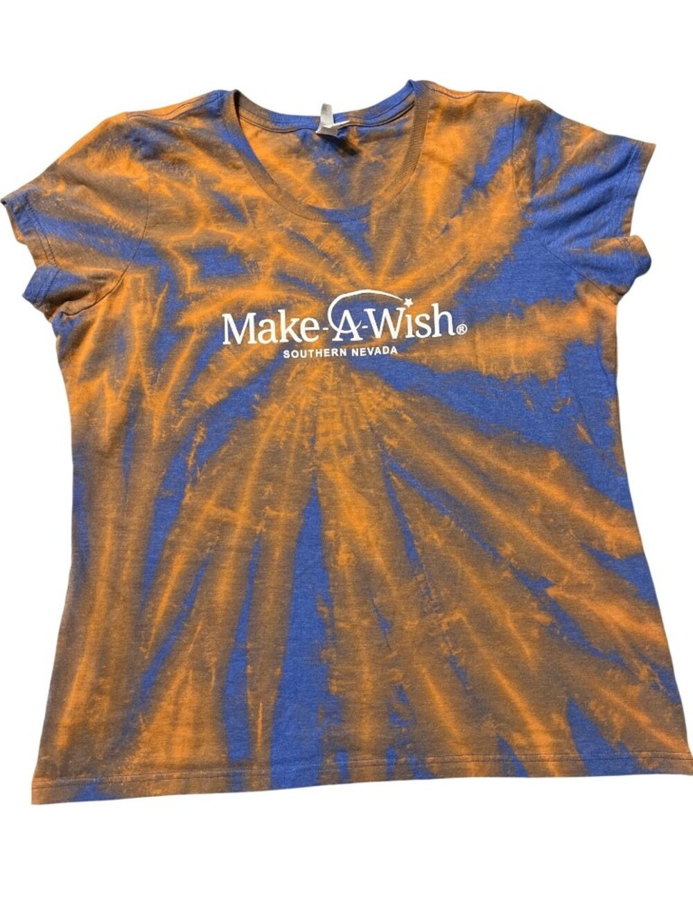 Custom Tie Dye Make-A-Wish Southern Nevada Womens Fitted 4X Tee Orange & Blue